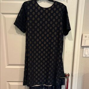 Donna Morgan Navy/Nude illusion Dot Dress Short Sleeve Crew Neck